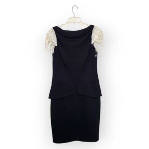 CHANEL White Lace Sleeve Black Peplum Mini Dress FR 42 / US 10